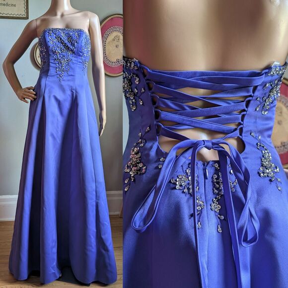 Vintage Y2K Morgan 4 Ever Strapless Gown Maxi Prom Regency Formal Sequin 3/4 - Picture 1 of 14